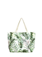 Canvas Palm Leaf Print Beach Bag