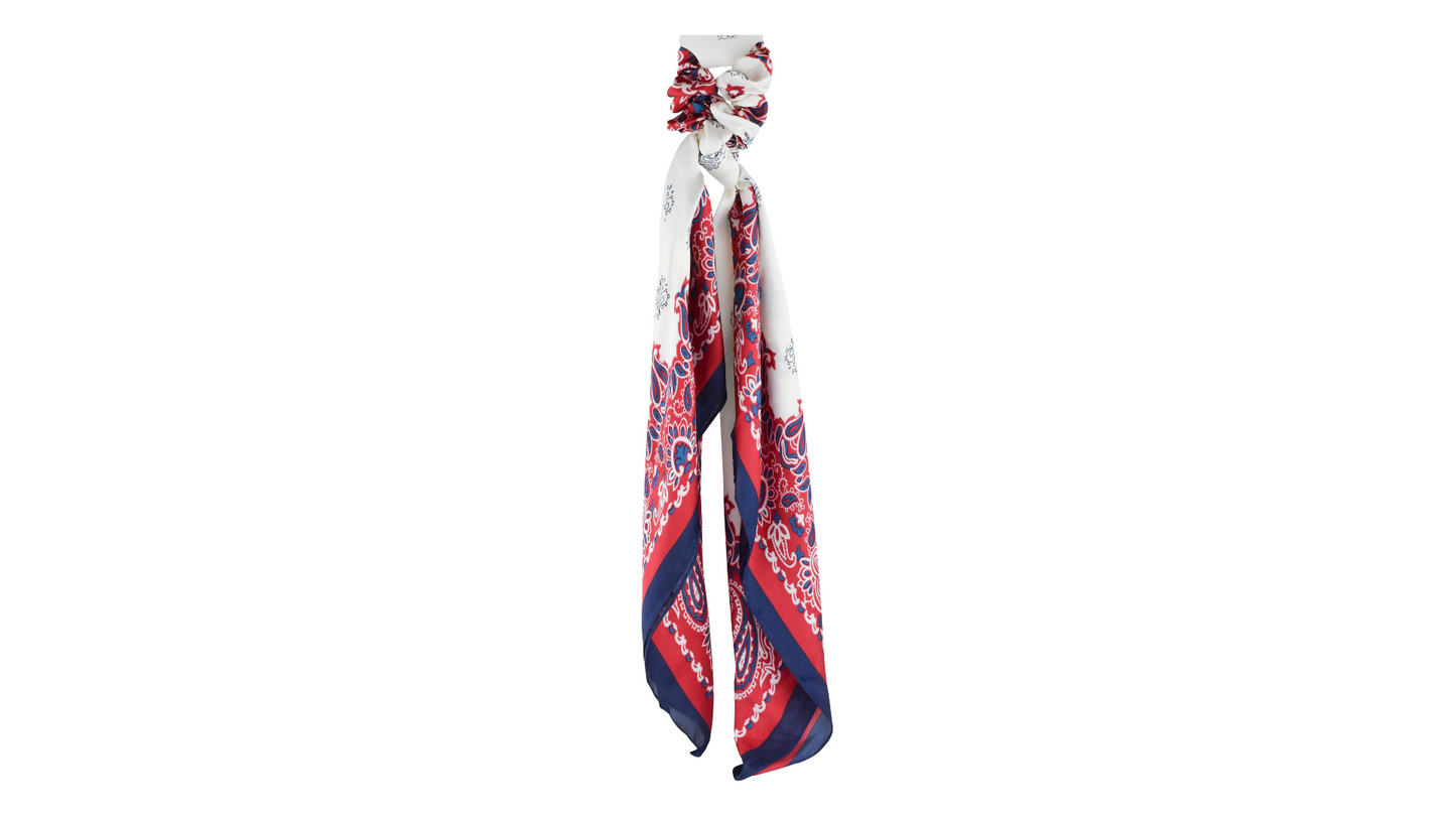 Red & Navy Paisley Floral Scrunchie Scarfs